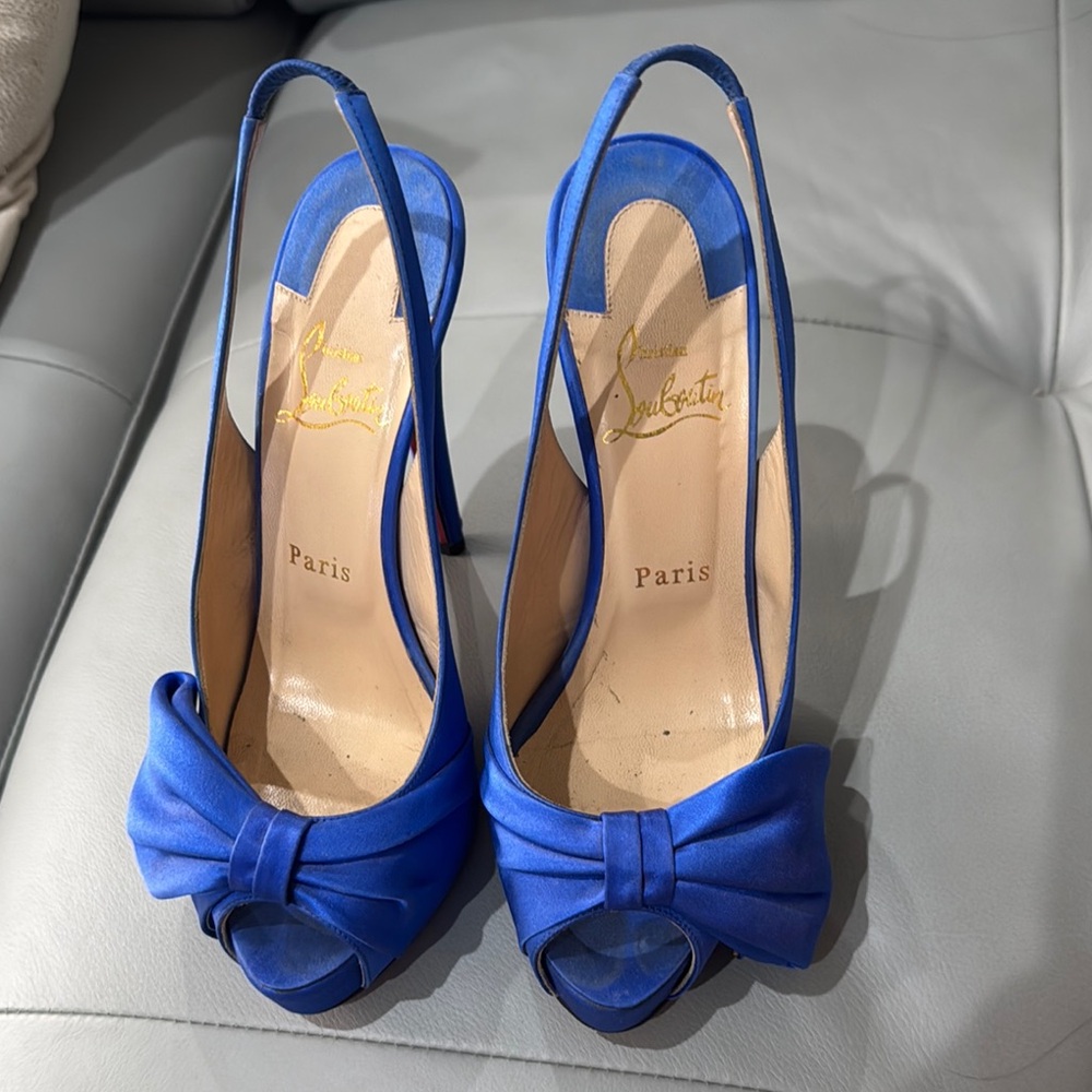 Christian Louboutin Blue Satin Bow Stiletto Heels